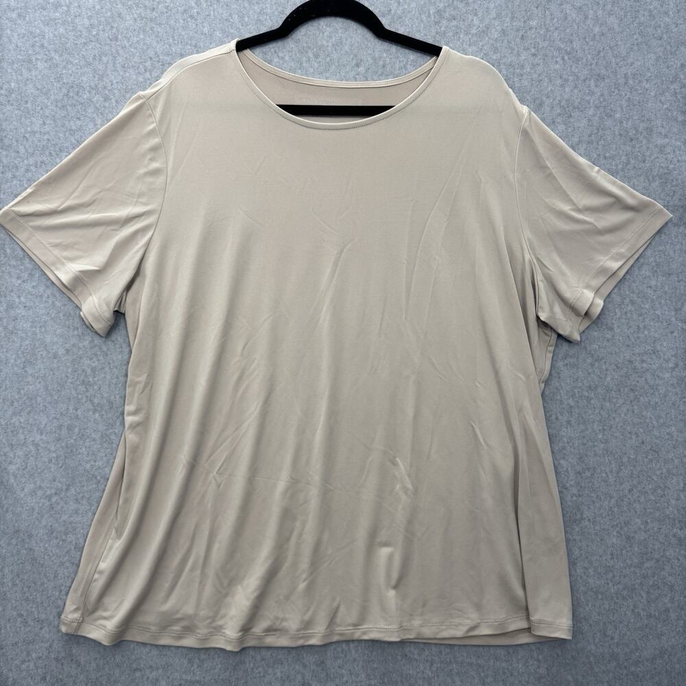 Susan Graver Liquid Knit Essential Top Sz 2X Beige Taupe Short Sleeve Minimalist